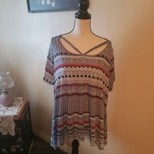 Fred David blue red pattern tunic 2X GENTLY USED